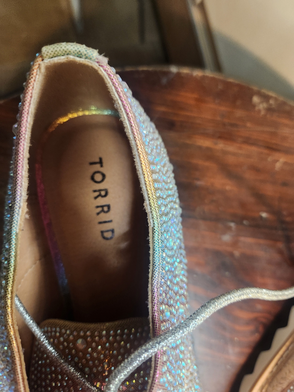 Women's Iridescent Rhinestone Lace-Up Shoes - Picture 3 of 3